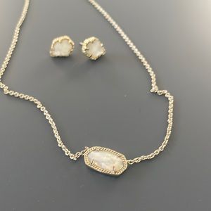 Kendra Scott Elisa Pendant Necklace with a Tessa Stud Earrings in Gold/Ivory